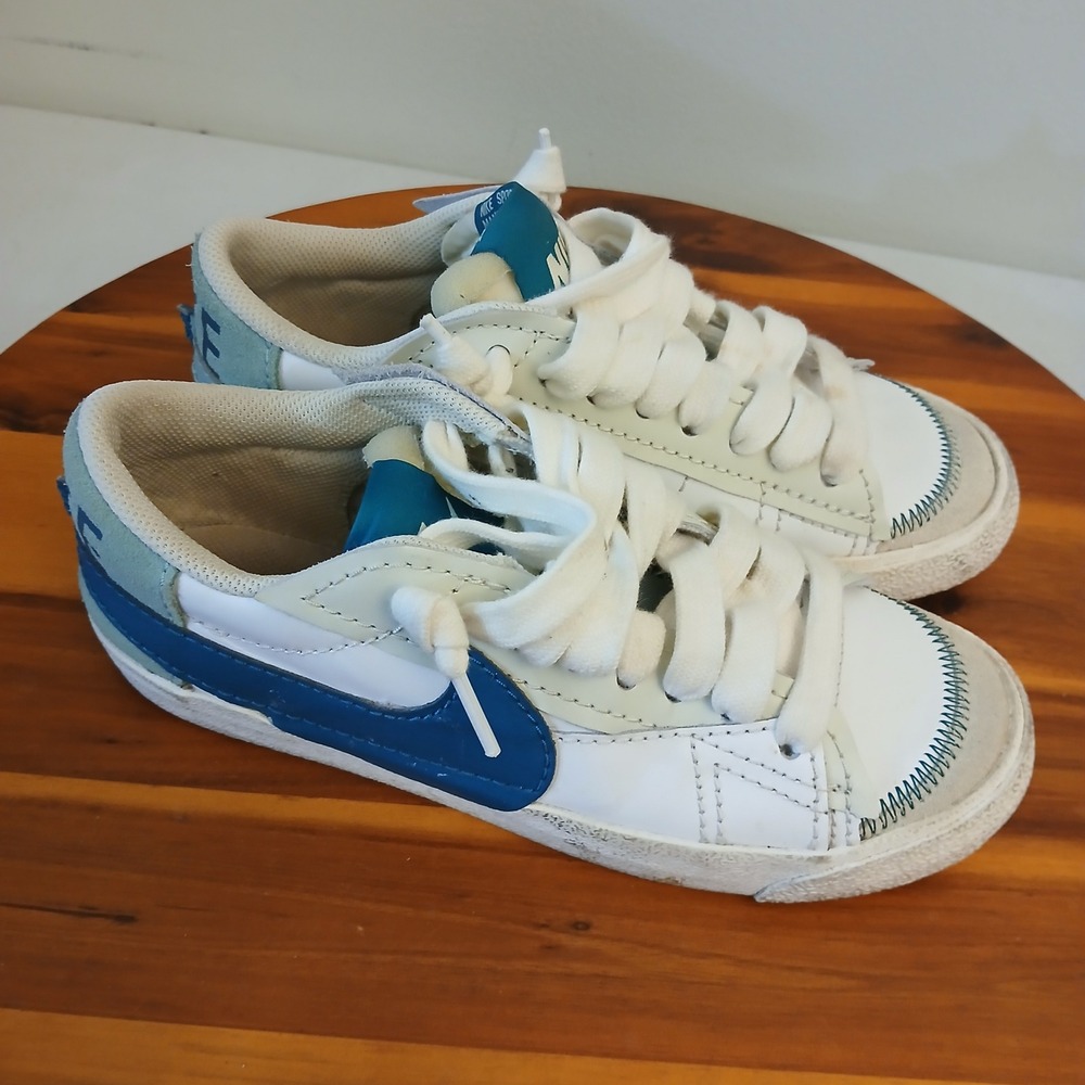 Nike Blazer Low 77 Jumbo Womens 7.5 White Blue Running Shoes Sneakers DQ1470-106 - Picture 3 of 8